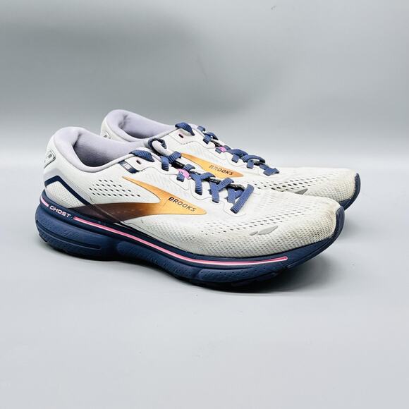 Brooks Shoes Womens 8.5 White Navy Pink Ghost 15 Road Running Athletic Sneakers - Picture 2 of 10